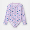 Girls Disney© Lilo & Stitch Gingham 1-Piece Rashguard Swimsuit - Purple/Blue
