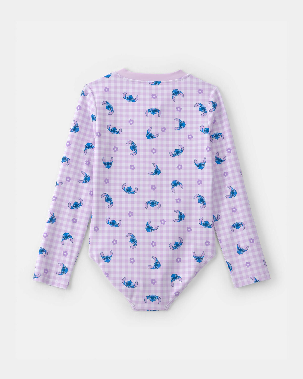 Girls Disney© Lilo & Stitch Gingham 1-Piece Rashguard Swimsuit - Purple/Blue