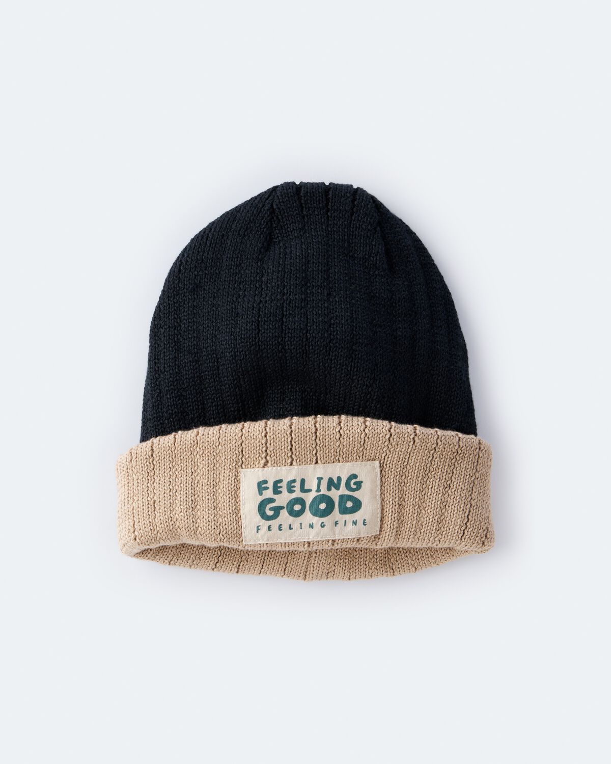 Toddler 'Feeling Good' Reversible Beanie - Black/Tan